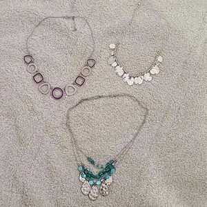 #33 set of 3 necklaces turquoise shell beads silver geometric purple